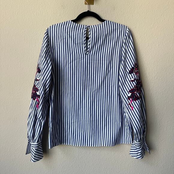 Tanya Taylor Marcie Stripe Floral Embroidered Top Size 6 - Picture 3 of 4